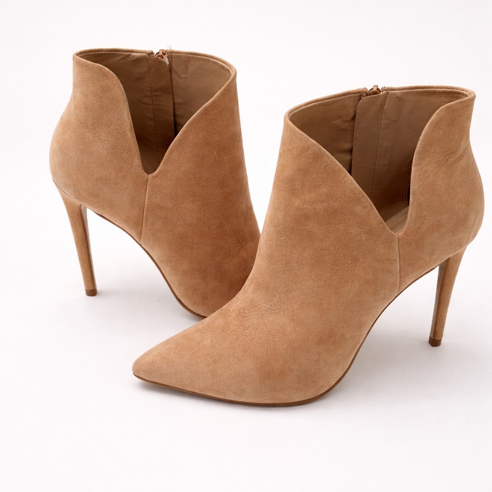 Steve Madden Tan Suede Pointed Toe Ankle Booties Stiletto Heel Size 9 - Picture 3 of 16